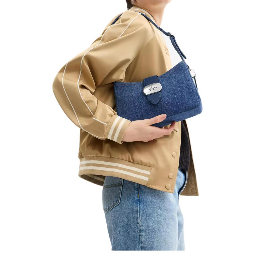 Coach Blue Denim Hobo Shoulder Bag with Signature Logo Turnlock & Silver Hardware for Daily Use