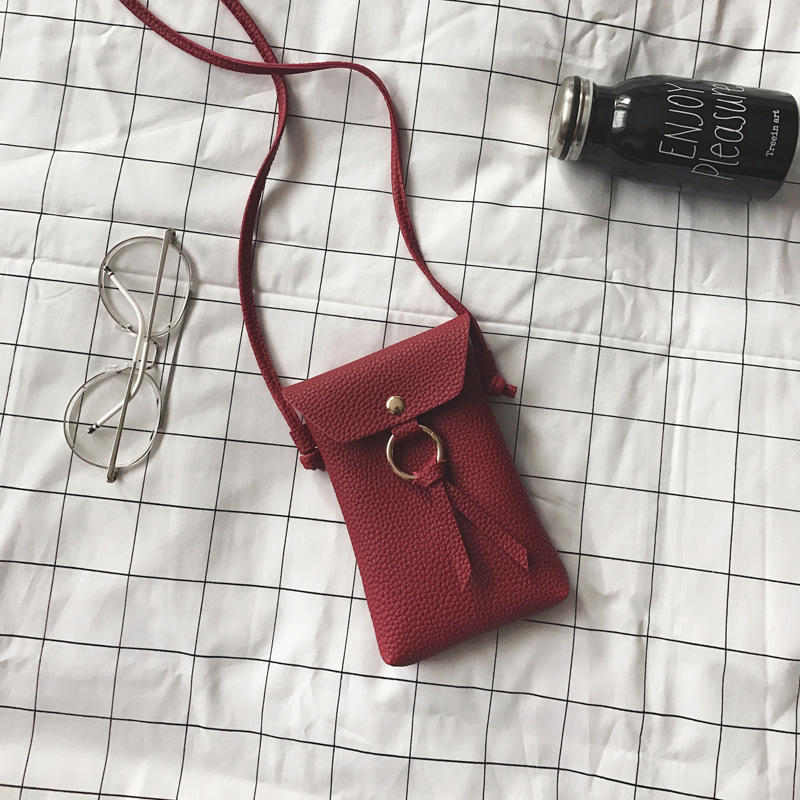 Fashion single shoulder messenger mobile phone bag versatile lychee pattern ring pendant change bag