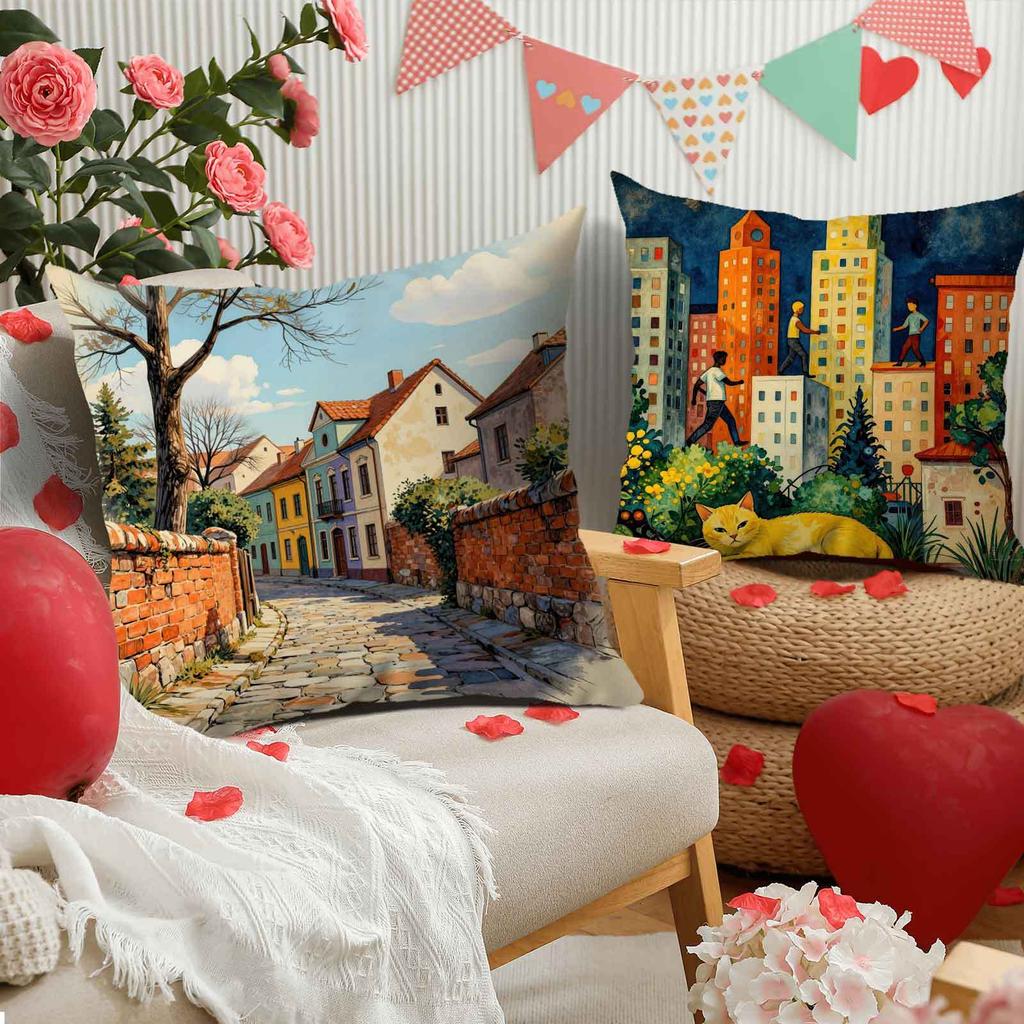 Romantic Moonlight Castle Pattern Printing Pillow Cover Short Plush Suitable Living Rooms Bedrooms Sofas Throw Cushion Cover