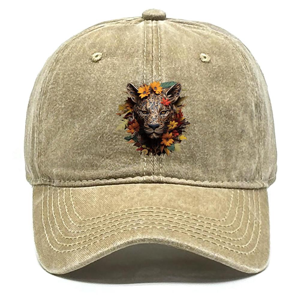 Black Leopard Print Adjustable Sun Hat, Animal Dad Hat Inelastic Casual Solid Color Lightweight Snapback Baseball Hat