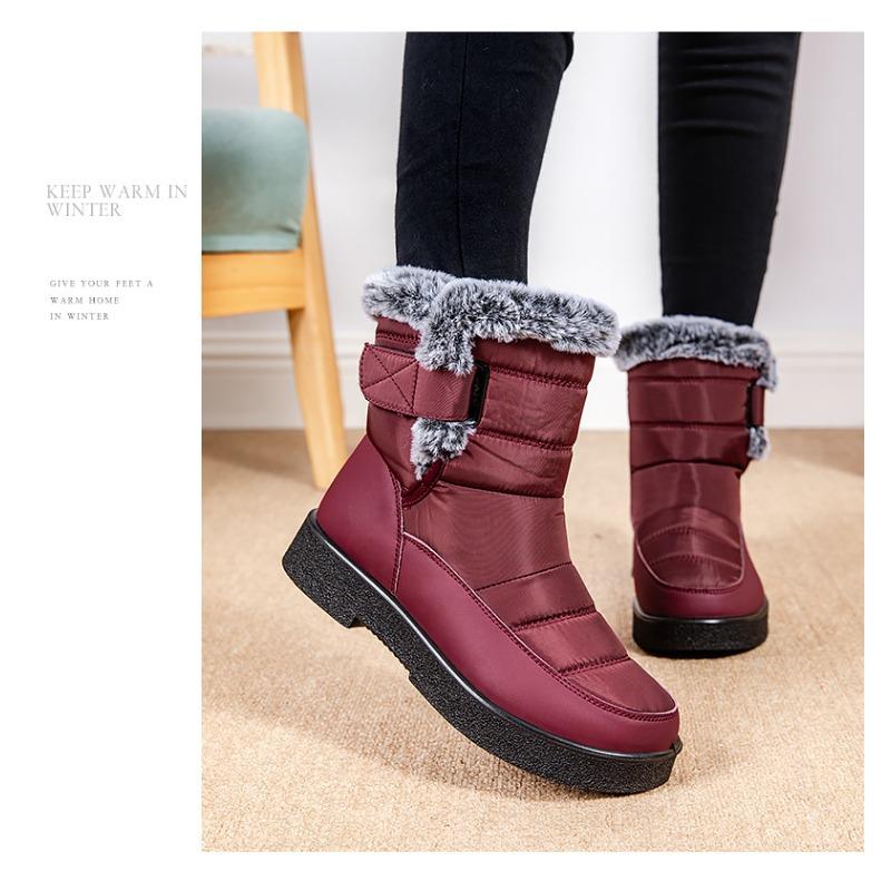 Plus Size Faux Fur Collar High-Top Chunky Sole Winter Snow Boots Velcro Fastening Waterproof Women's Boots Casual Women's Footwear