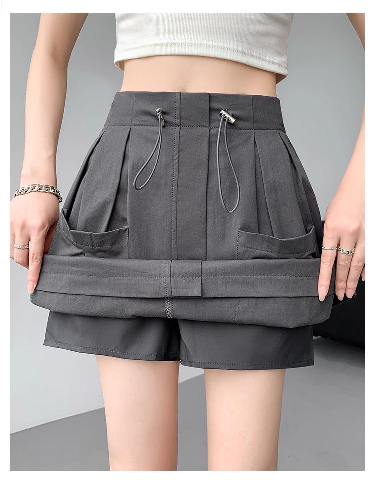 Gray Women's A-Line Midi Skirt with Elastic Drawstring Waist - Summer 2025 Anti-Exposure Workwear Style