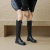 Krazing Pot Cow Split Skin Autumn Winter Shoes Concise Thick Heels Size 41 Thigh High Boots Keep Warm Round Toe Slip On Retro Knee Boots