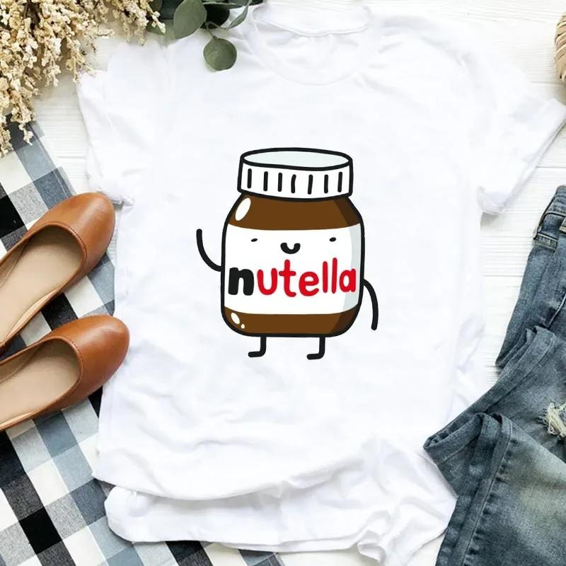 T-shirt Damski Nutella Z Nadrukiem Moda Harajuku Koszulka Dziewczęca Codzienna Biały Top T Shirt Najnowszy Letni Damski T-shirt Ubrania