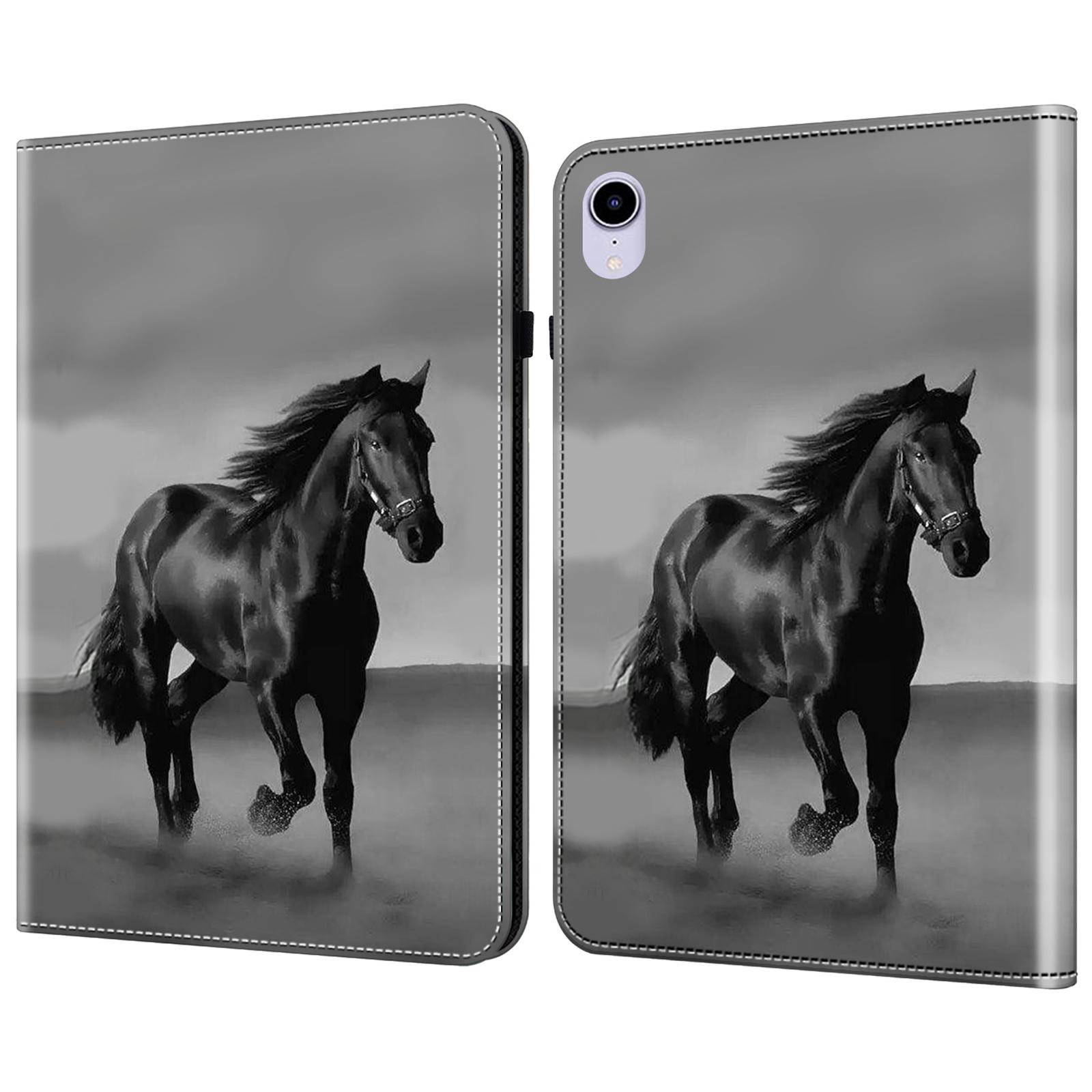 

For iPad mini (2024)/mini (2021) Case Pattern Print Leather Tablet Cover with Card Slots Stand Function Black Horse