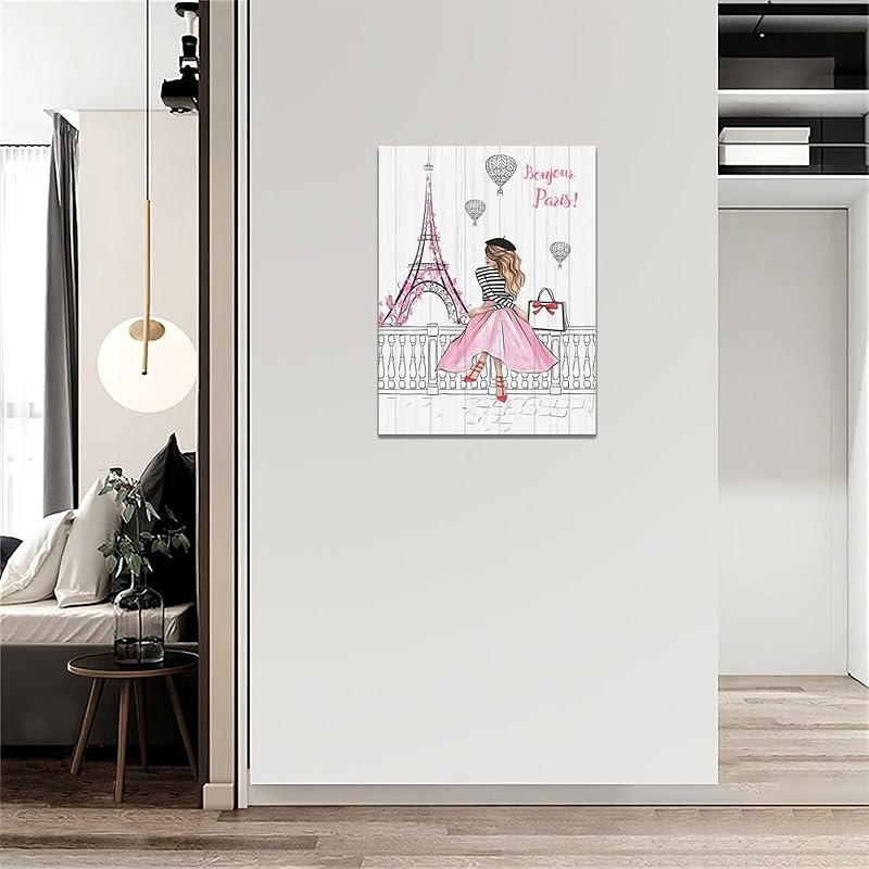 Pink Eiffel Tower Wall Art Romantic Paris Fashion Women Canvas Wall Decor Butterfly Eiffel Tower Picture Painting Print 12 x16  розовый