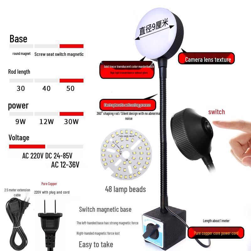 LED Work Light with Magnetic Base for Machine Tools - 220V, 24V