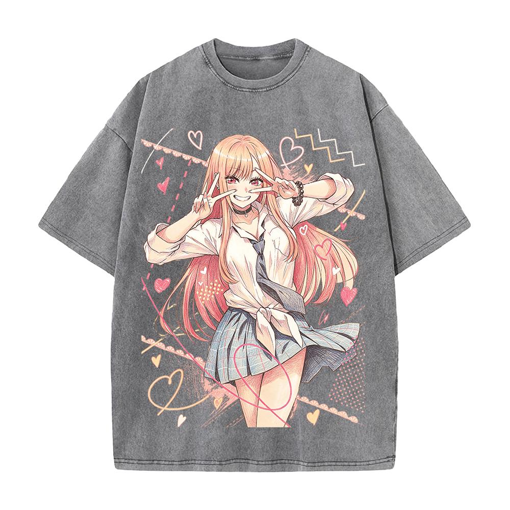T-shirt con Stampa Kitagawa Marin Anime My Dress Up Darling Abbigliamento Uomo Donna T-shirt Larghe T-shirt Lavata Vintage Cotone Streetwear