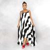 H153 Europäisches Sexy Damen Maxikleid mit unregelmäßigem Print und Spaghettiträgern