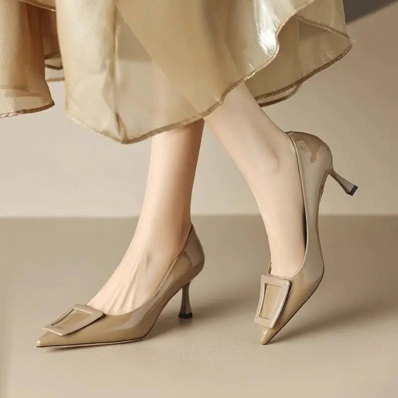 Fashion Apricot Stilito Pointed Toe Ladies Pumps Leather Casual Non Slip Spring Wholesale Summer 2025 Footwear Shoe On Y2k Women's Shoes