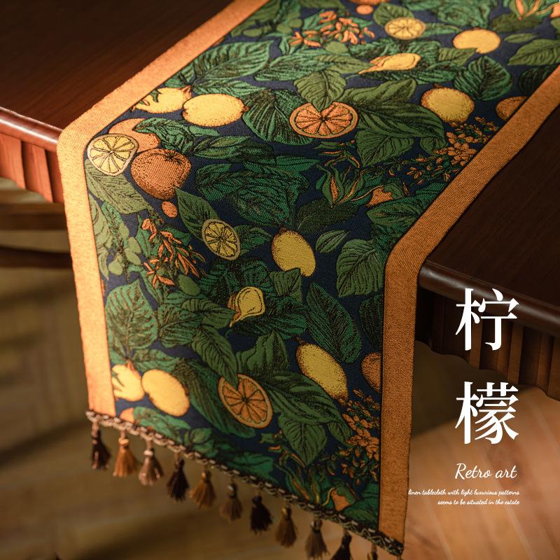 Retro style long tablecloth colored woven jacquard high-end tassel household coffee table tea flag bucket cabinet