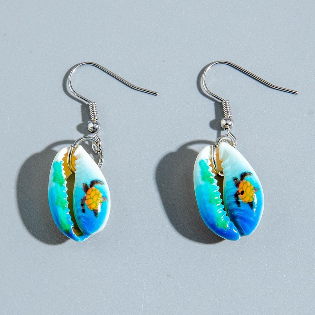 Modische und niedliche Ohrringe mit simuliertem Seestern-Jakobsmuschel-Anhänger für Damenschmuck, blaue Ohrringe mit Seestern-Anhänger