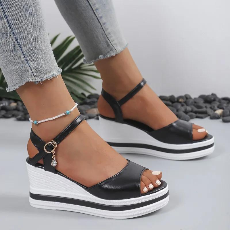 Fashion 2025 Fashion High Heel Sandals Girls Summer New Platform Open Toe Wedges Heel White Sandals Hot Wedges Light Shoes for Ladies