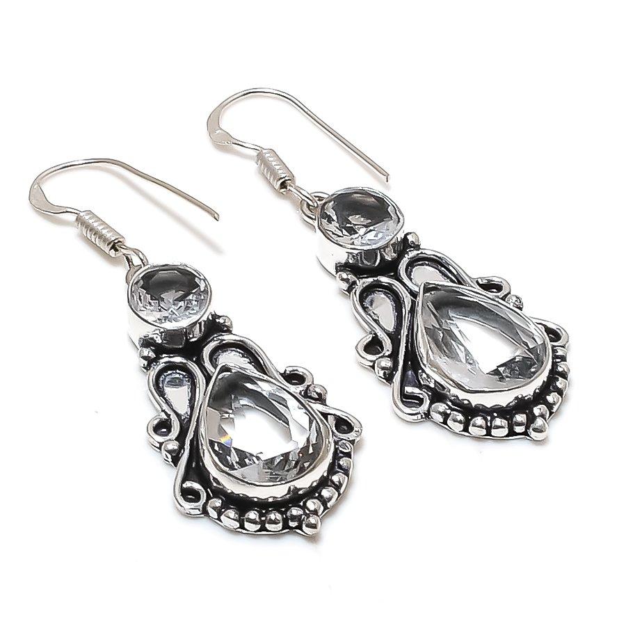 Natural White Topaz Gemstone 925 Sterling Silver Jewelry Earring 1.97 AE-12544