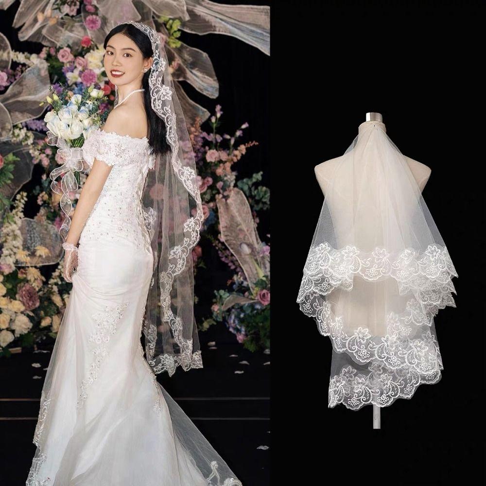 Lace Embroidery Edge Tulle Bride Veils 1 Layer Wedding Veil New Women's Tulle