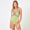 1011 European and American swimwear new green fine flash fabric decal high-end sense one-piece swimsuit women 11111