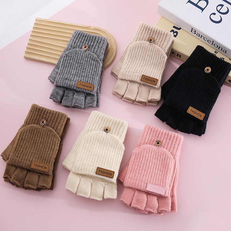 Вязаный утолщенный верблюжий шерстяной полный нитриловый откидной полупальцевый клавиатурный холодозащитный хаки