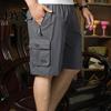 Men Short Pants Summer Casual Shorts Loose Elastic Waist Adjustable Drawstring Multi-Pockets Middle-aged Male Knee Length Sports Trousers