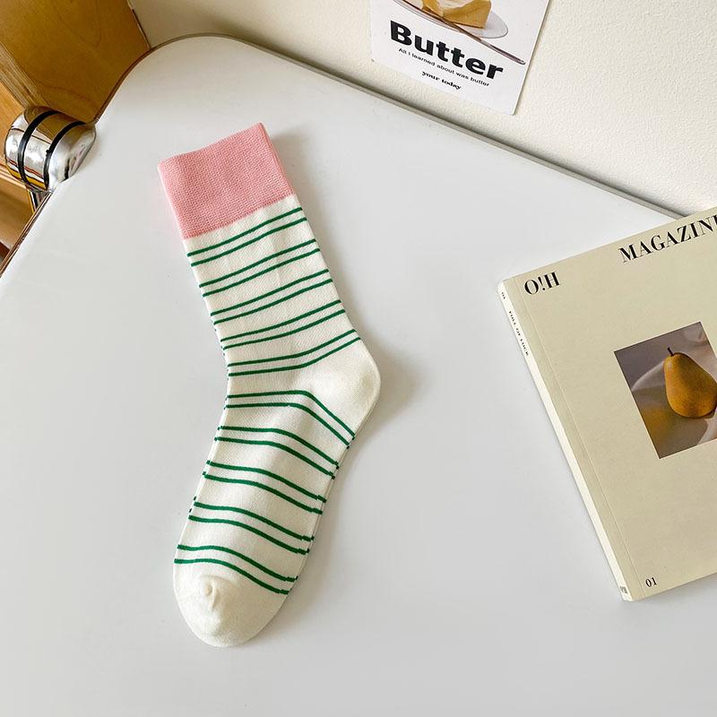 Socks, Dopamine Contrast Striped Socks, Wear Pure Cotton Piles Of Socks