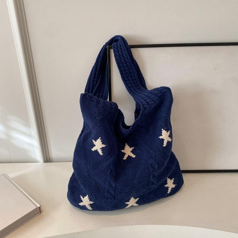 Star Knit Women's Bag New Knitted Eco Shopper Bag Crochet Rope Shoulder Bag Female Knitting Handbag Vintage Tote Bag AVE