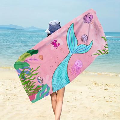 Toalha de Praia com Design de Cauda de Sereia e Criaturas Marinhas Adequada para toalhas, toalhas de banho, toalhas de praia