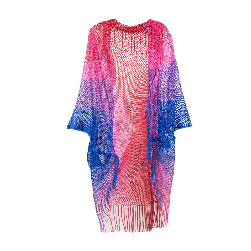 Nuova Moda Scialle Poncho lavorato a maglia traforato estivo elegante da donna con nappe, Sciarpa Pashmina Wrap Shawl per donna