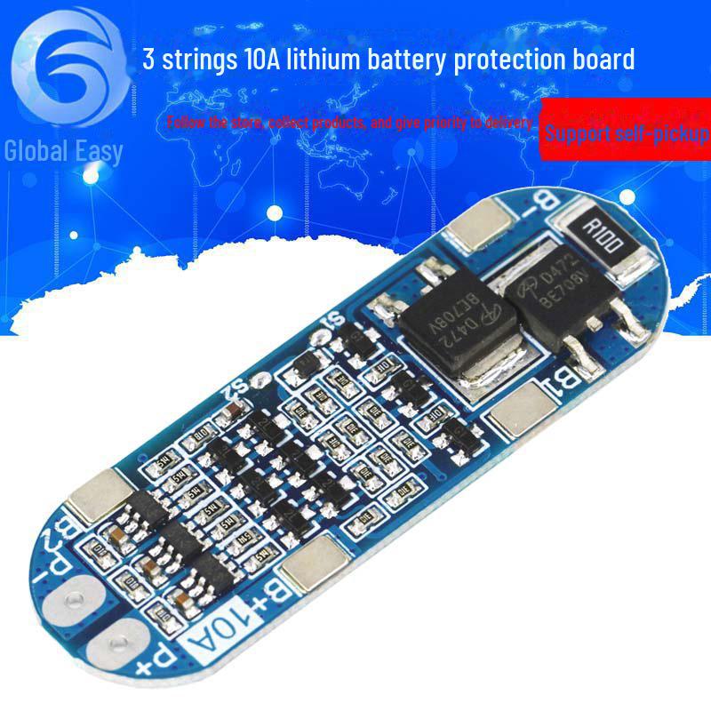 3S 11.1V/12V/12.6V Lithium Battery Protection Board with Overcharge, Over-Discharge, Short Circuit, and 10A Current Limiting Features
