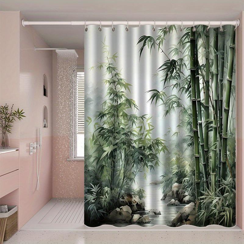 Vikama New Chinese Zen Bamboo Grove Landscape Print Shower Curtain Waterproof And Mould-Resistant Bathroom Shower Curtain