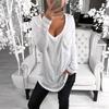 QICED Women's Fashion Casual Solid Color Print Long Sleeve V-Neck Blouses & Shirts