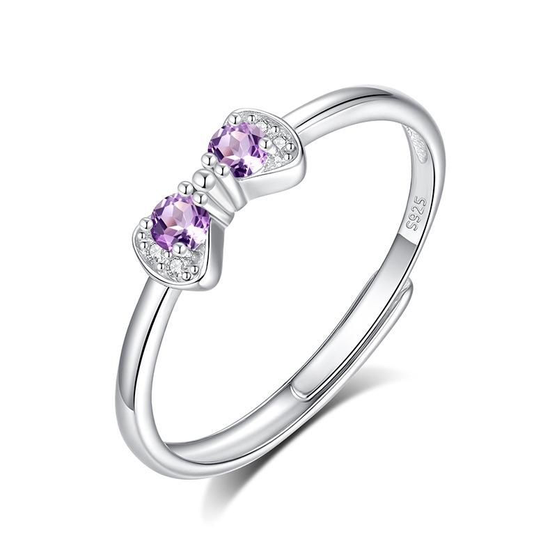 Niche design Japanese bow s925 sterling silver ring natural crystal stone small fresh simple adjustable jewelry gifts