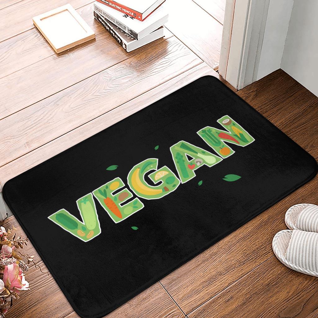 Cute Rainbow Vegan Food Doormat Mat Anti-Slip Plant Based Diet Kitchen Bath Balcony Rug Carpet 40*60cm