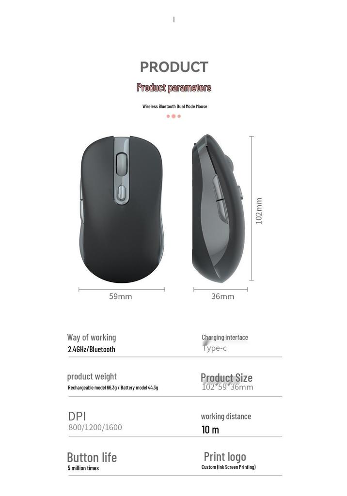 Cross-Border Bluetooth Dual-Mode Silent Mouse with Customizable Type-C for Laptop