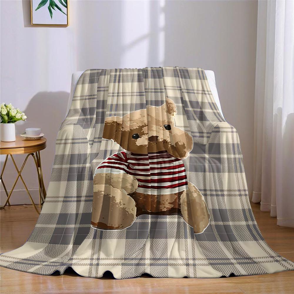 Karierte Teddybär Flanelldecke Warm Weich Halloween Weihnachten Sofa Warm Gemütlich Dekorative Deko Geschenk für Alle Jahreszeiten
