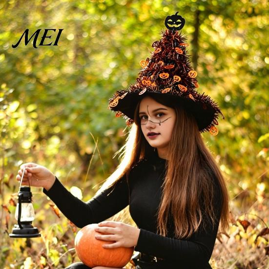 Reusable Festival Ornaments Halloween Witch Hat Pumpkin Decor, Metallic Rain Curtain Door Hanging Ornament for Wall Party, Spooky Festive Home