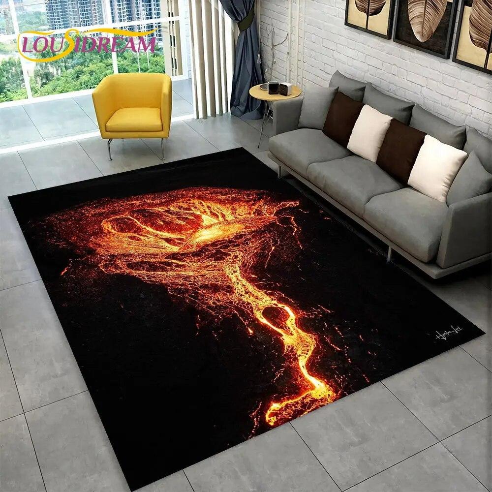 3D Volcano Lava Magma Area Rug Large,Carpet Rug for Living Room Bedroom Sofa Doormat Decoration,Kid Play Non-slip Floor Mat Gift