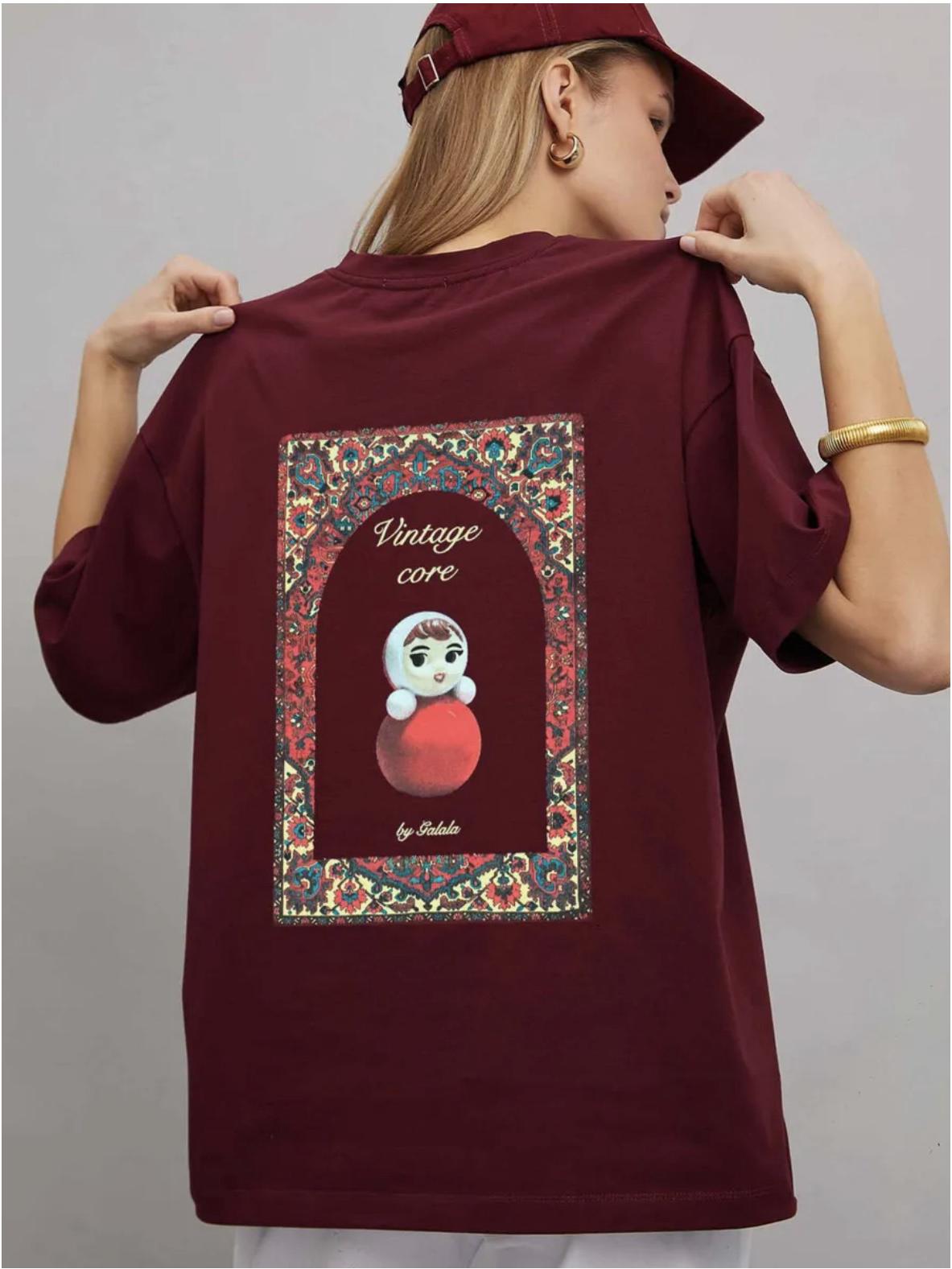 

Retro Cartoon Print Cotton Short Sleeve - Stylish Early Autumn Fashion S