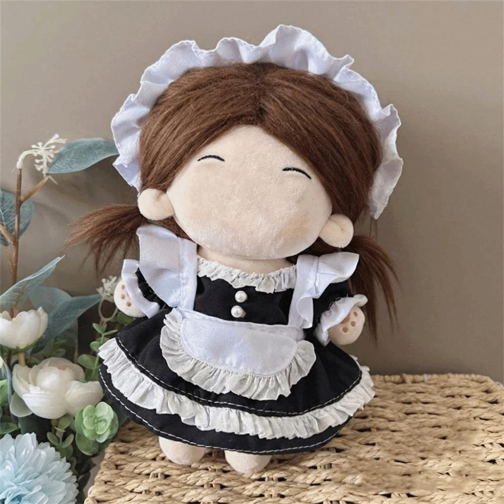 Lolita Dienstmädchen-Outfit Miniaturkleid Anzug 20CM Puppe Kopfschmuck Kleiderset Baumwoll-Plüschpuppe