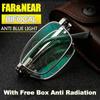 Bifocal Folding Reading Glasses With Leather Box Men Women Collapsible Metal Lenses Eyewear Farsighted Eyeglasses Diopter