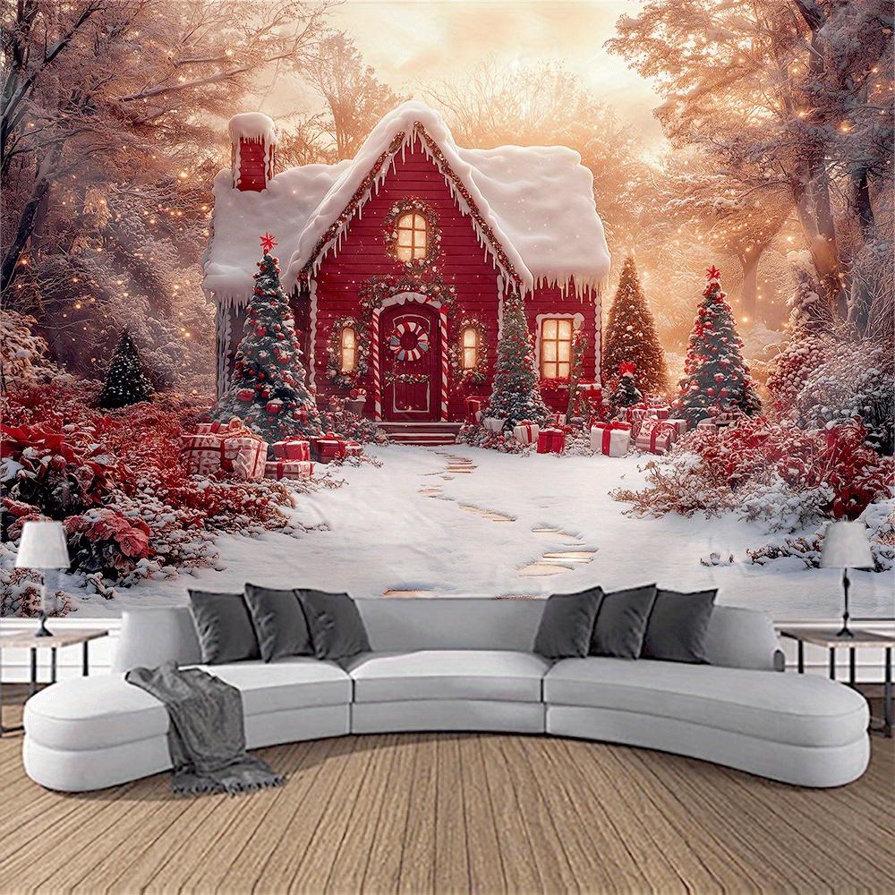 

Голубое небо и заснеженный кедровый лес, настенный гобелен, рождественское настенное украшение, настенное украшение в виде дерева, великолепная рождественская елка, камин, подарки 230x180cm