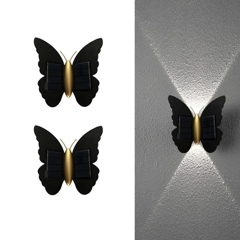 LED Solar Butterfly Wall Night Light Outdoor Waterproof for Garden Courtyard Fence Stairs Pathway Balcony Courtyard Decoration