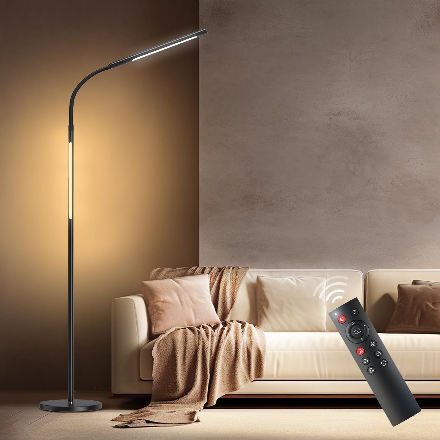 

BeaNet Напольный светильник LED с пультом ДУ, меняющий цвет RGB, напольная лампа с синхронизацией музыки, 4 уровня яркости, цветной светильник-подставка, подходит для черного [Беспроводной] чёрный