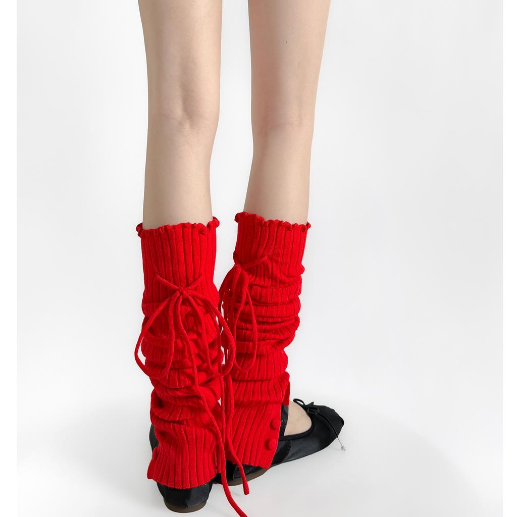 Straps Leg Warmers Women Knitted Leg Cover Lolita Ruffle Socks Stockings Y2K Button Foot Cover Girls Leg Warmers Knee High Socks