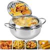 Deep Fryer Pot, Stainless Steel Frying Tempura Pot with Oil Drip Rack and Lid, French Fries Pot with Temperature Control Compatible with Gas Stove