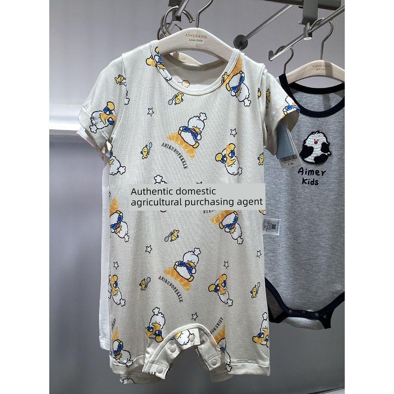 Ab345J021/022 Aimer Baby Duck Skin-Friendly Unisex Short-Sleeve Shorts/Legless Romper Ab345J021 Duck Duck Full Print Yh6 66