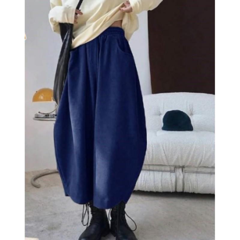 Women's Vintage Loose-Fit Carrot Pants for Spring/Fall Wide-Leg Harem Pants Solid-Color Casual Bell-Bottom Pants