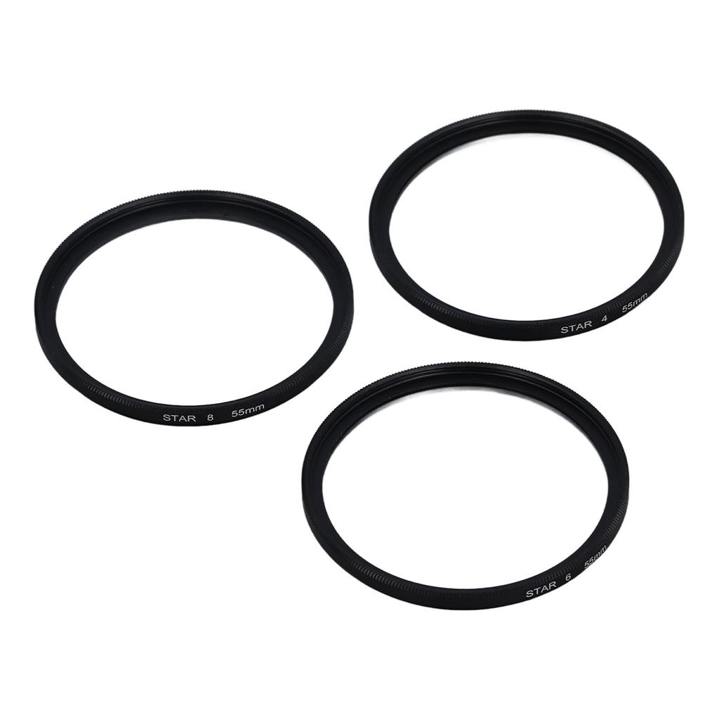 3PCS 55mm Star Filter 4 Points 6 Points 8 Points Starburst Lens Filter with Storage Pouch for DSLR Cameras