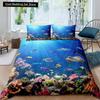 Kids Cartoon Ocean Animal King Queen Bedding Set Underwater World Duvet Cover Marine Life Quilt Cover Polyester Comforter Cover