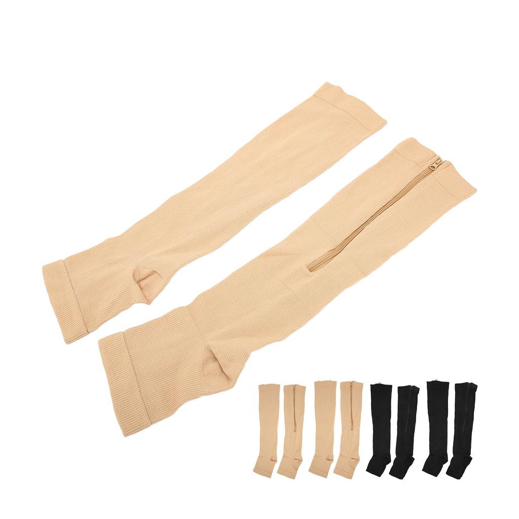Nylon Compression Stockings Zipper Design Promote Blood Circulation Open Toe Compression Stockings