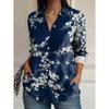 Damenbluse Blume Aktiv Stilvoll Bluse Reverskragen Bluse Damen Langarmhemden Damenbekleidung Damenbekleidung