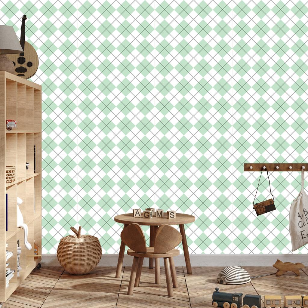 Wallpaper Basic Retro Checkered White and Mint 50x1000